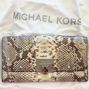 Michael Kors Metallic Snake Print Clutch